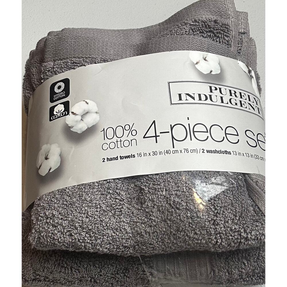 Purely Indulgent 4-piece Egyptian Cotton Hand Towel and Washcloth Set Dark Gray